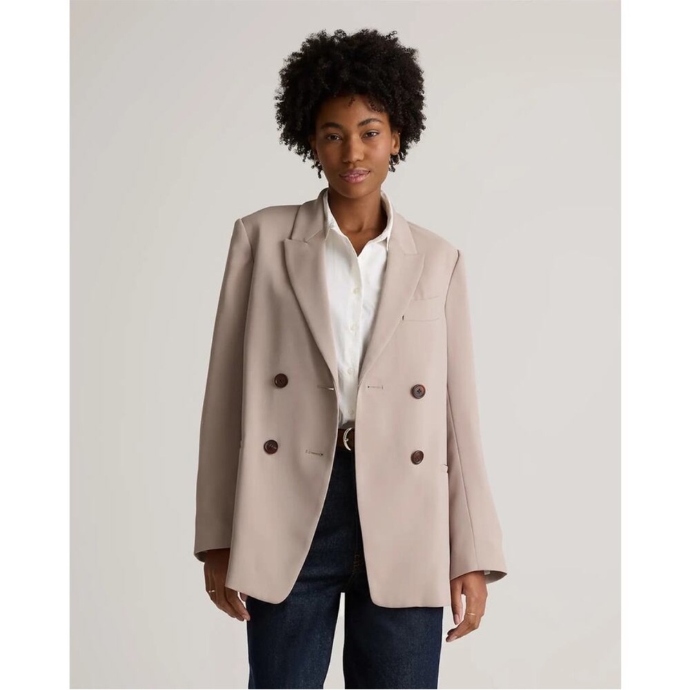 Quince stretch crepe double breasted blazer in morel
